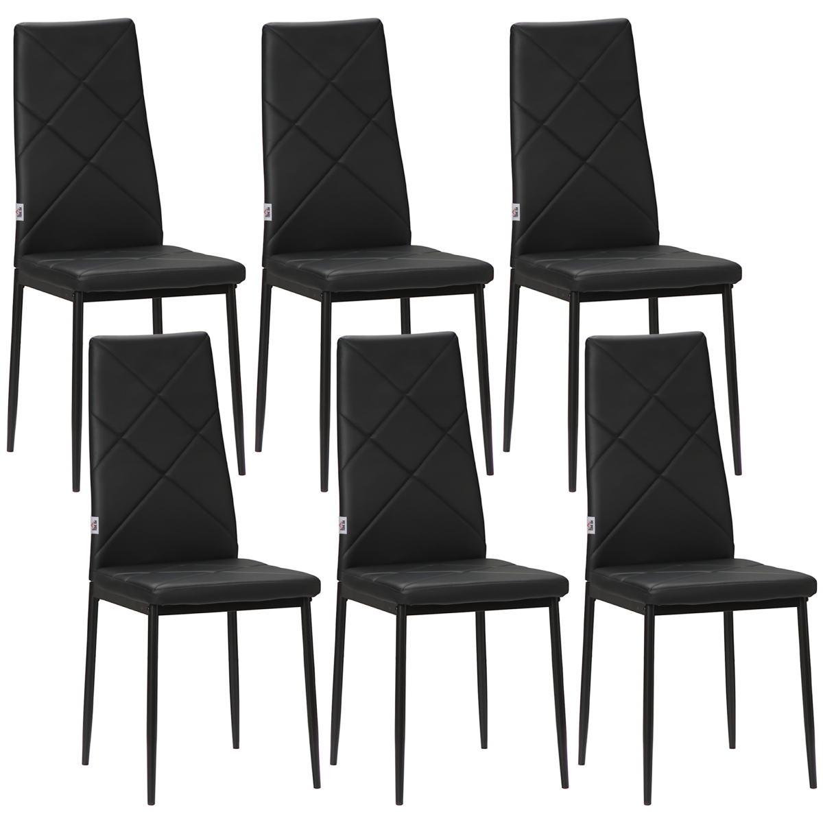 Aurora 6-Pieces Dining Chairs, Faux Leather Kitchen Chairs, Black