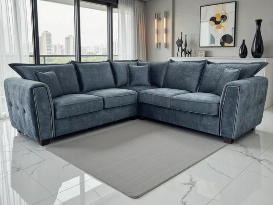Luxury Serena Large Brown Corner Sofa With Metal Trim & Quilted Sides