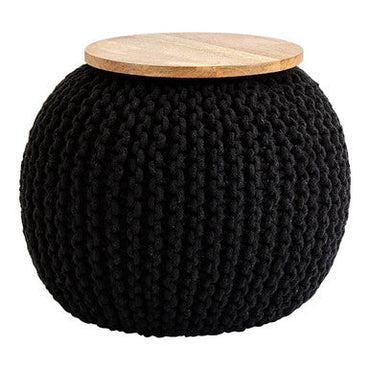 Fusion Black Cotton Knitted Pouffe