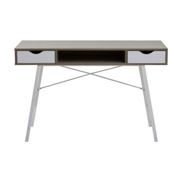 Bradbury Light Oak Veneer and White 2 Drawer Desk with Metal Frame