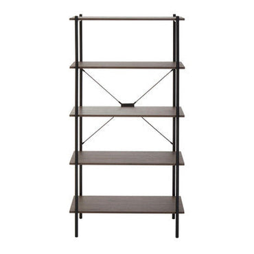 Bradbury Dark Oak Veneer 5 Tier Shelf Unit with Metal Frame