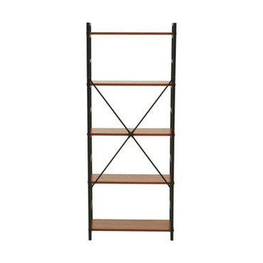 Laxton Wood Effect 5 Tier Small Shelf Unit with Black Finish Frame
