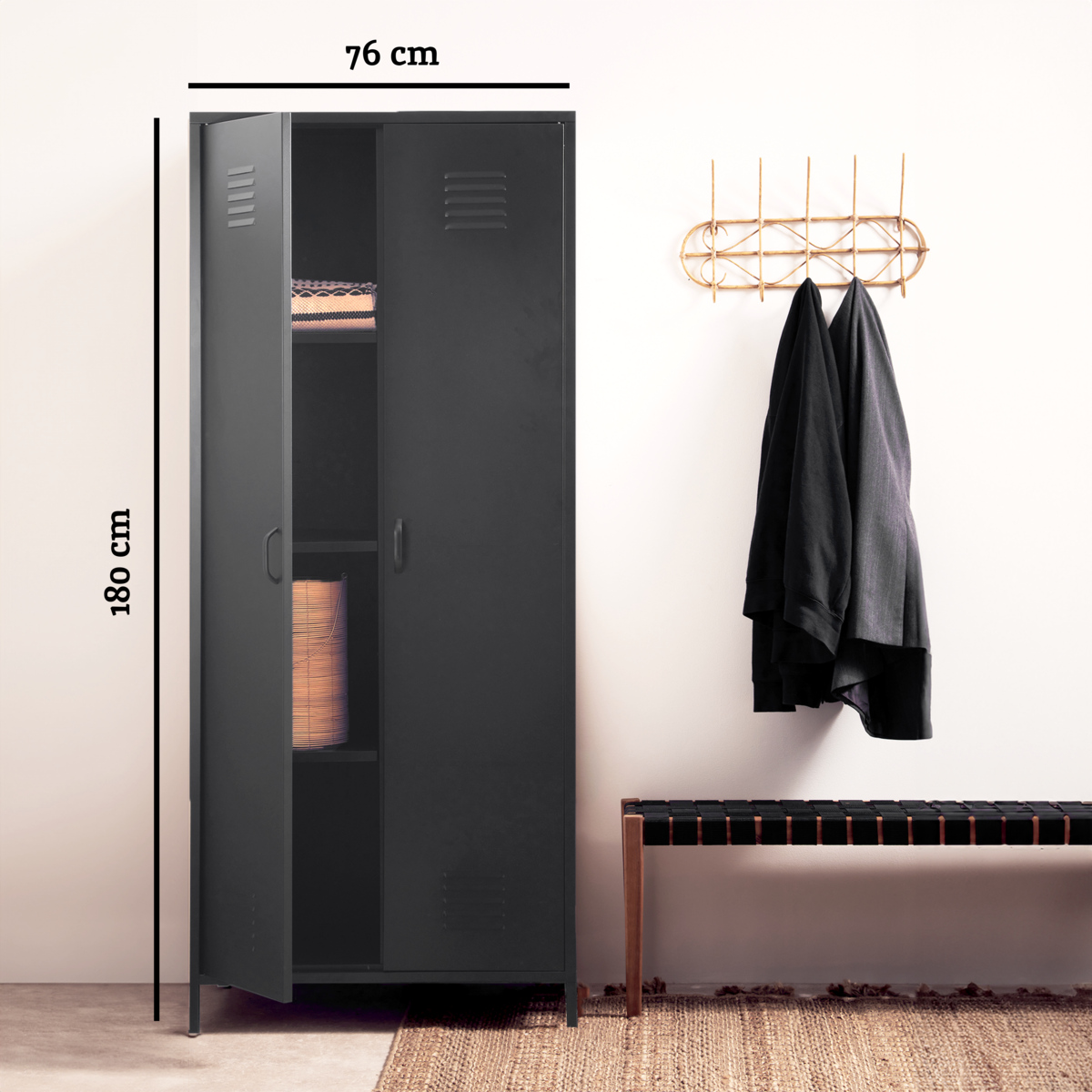 Academy Black Metal Two Door Locker Style Wardrobe
