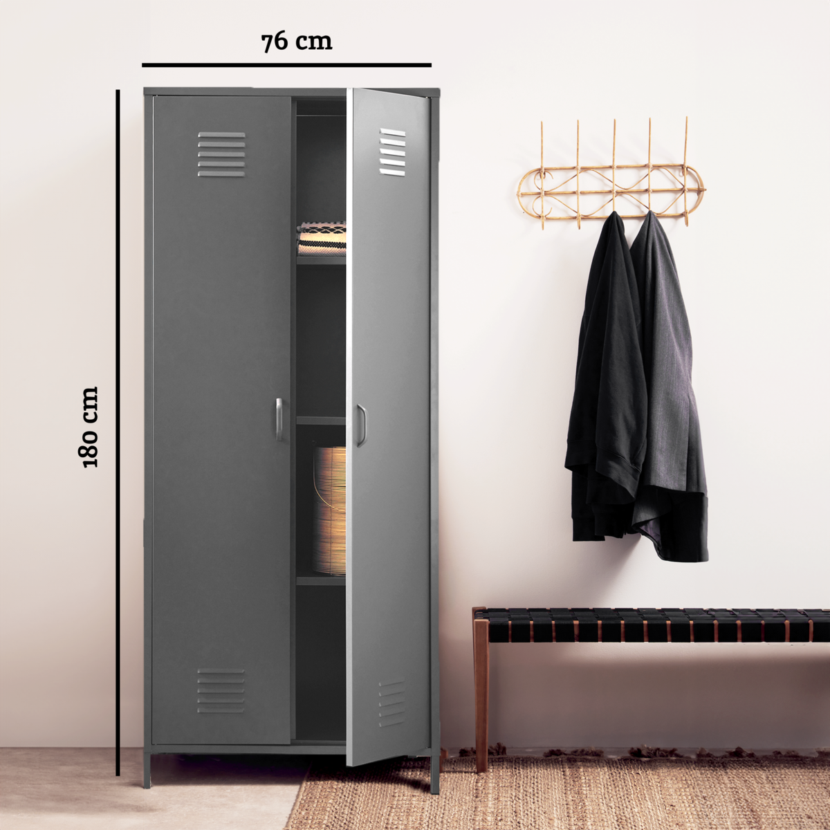 Academy Grey Metal Two Door Locker Style Wardrobe