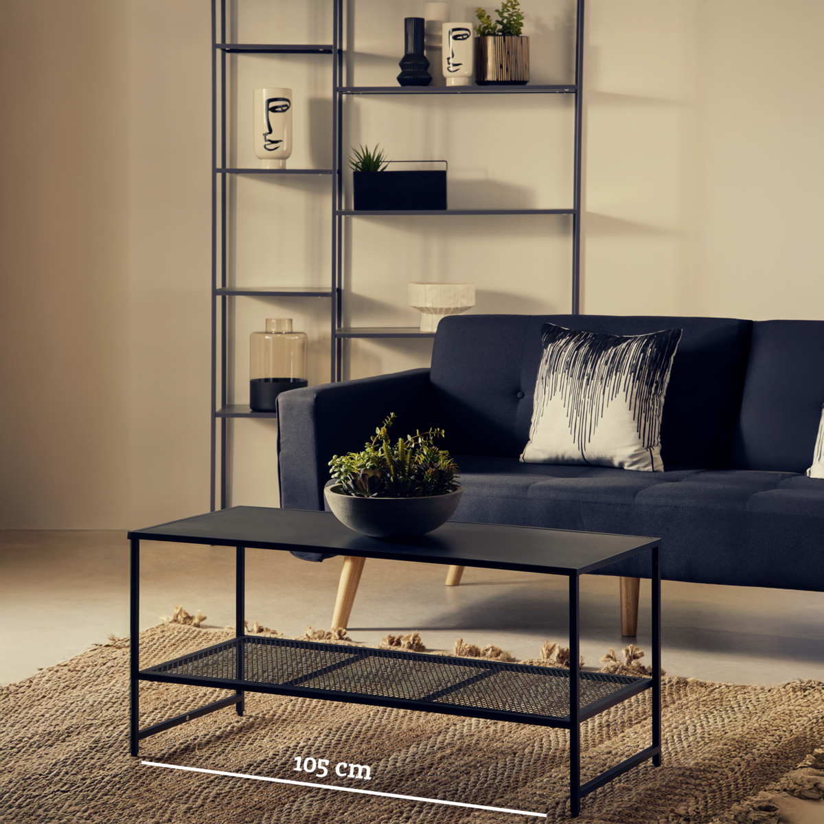 Acero Black Metal Coffee Table with Mesh Shelf