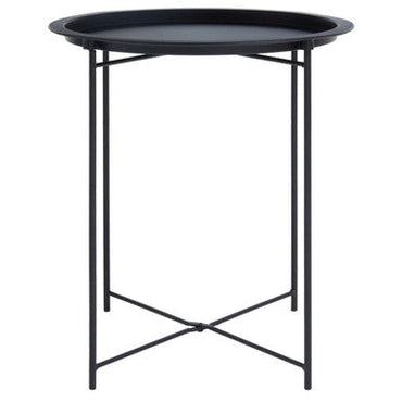 Acero Black Metal Round Side Table with Cross Base
