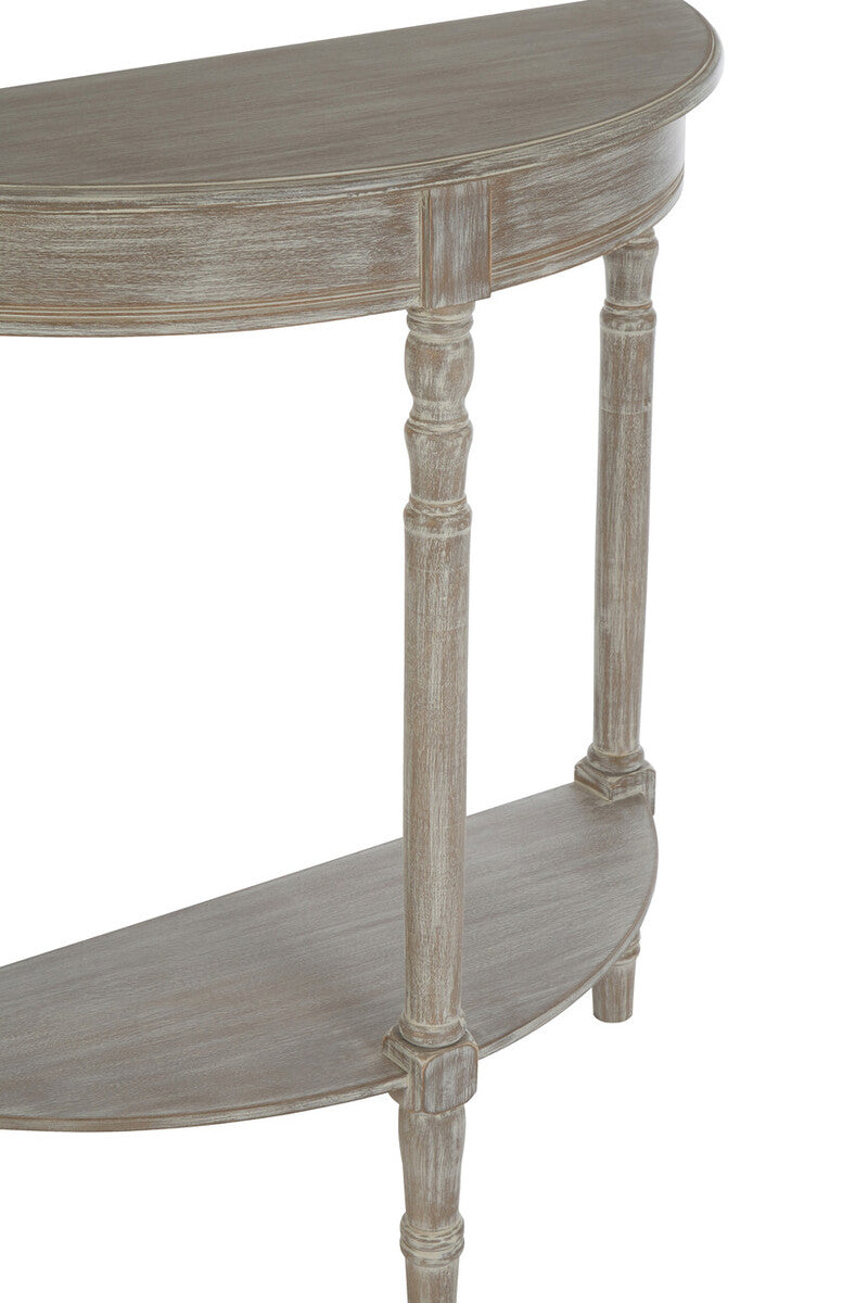 Heritage Natural Wash Wooden Half Moon Console Table with Lower Shelf