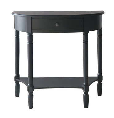Heritage Black Wooden Half Moon 1 Drawer Console Table with Lower Shelf