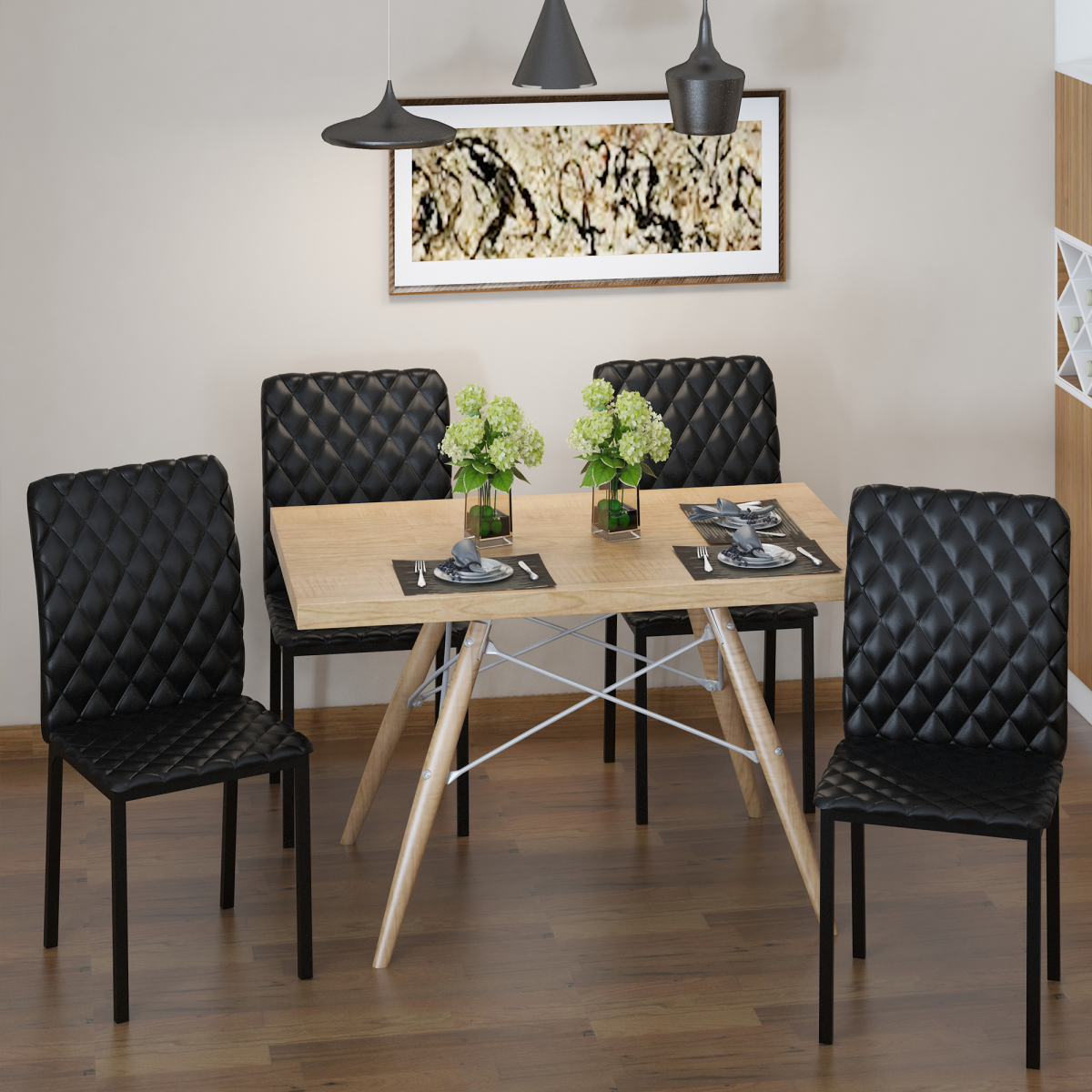 Modern Dining Chairs Faux Leather Accent Chairs for Kitchen, Set of 4, Black