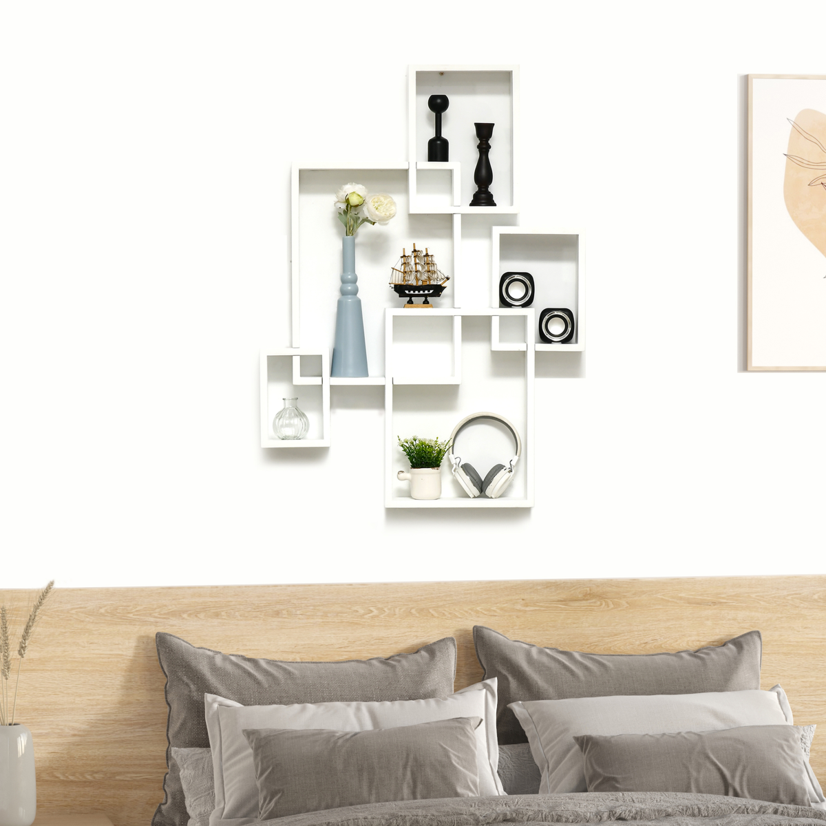 Aurora Floating Shelves, Interlocking Cube Shelves for Decoration, White