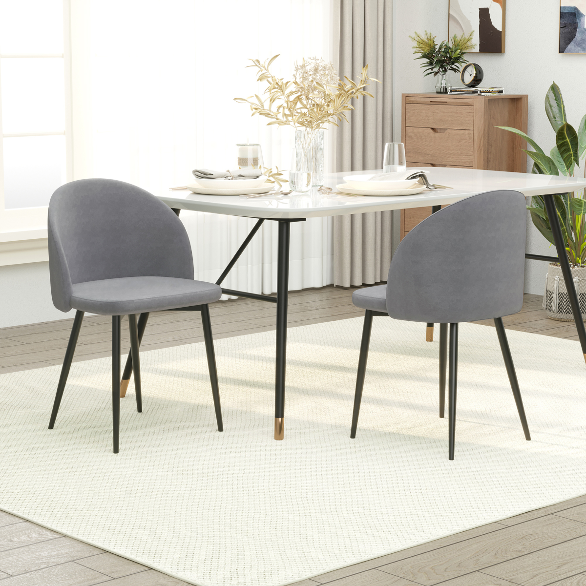 2 Pieces Modern Upholstered Fabric Bucket Seat Dining Chairs Living Room Grey