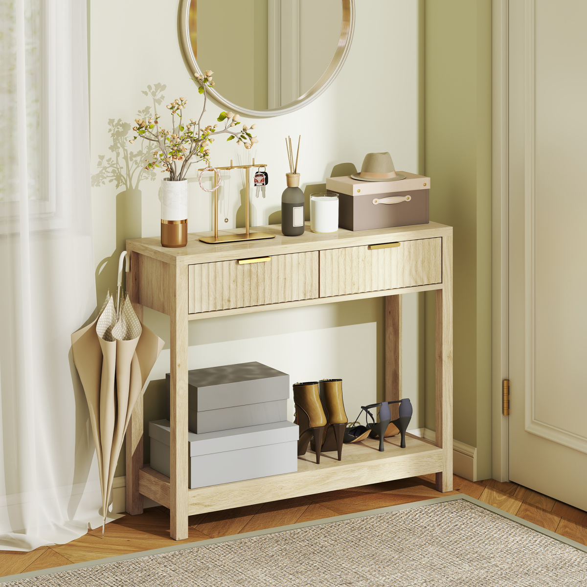 HOMCOM Modern Console Table with Fluted Panel Drawers, Narrow Hallway Table