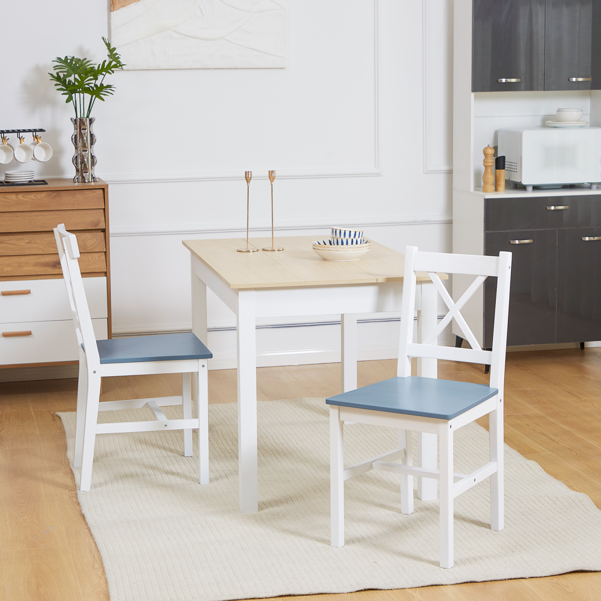 Dining Chairs Set of 2, Pine Wood Frame, Cross Back for Kitchen White