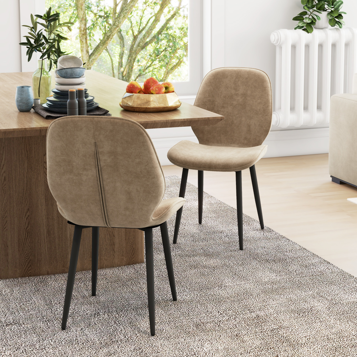 Aurora Dining Chairs Set of 2, Upholstered Kitchen Chairs with Metal Legs, Brown