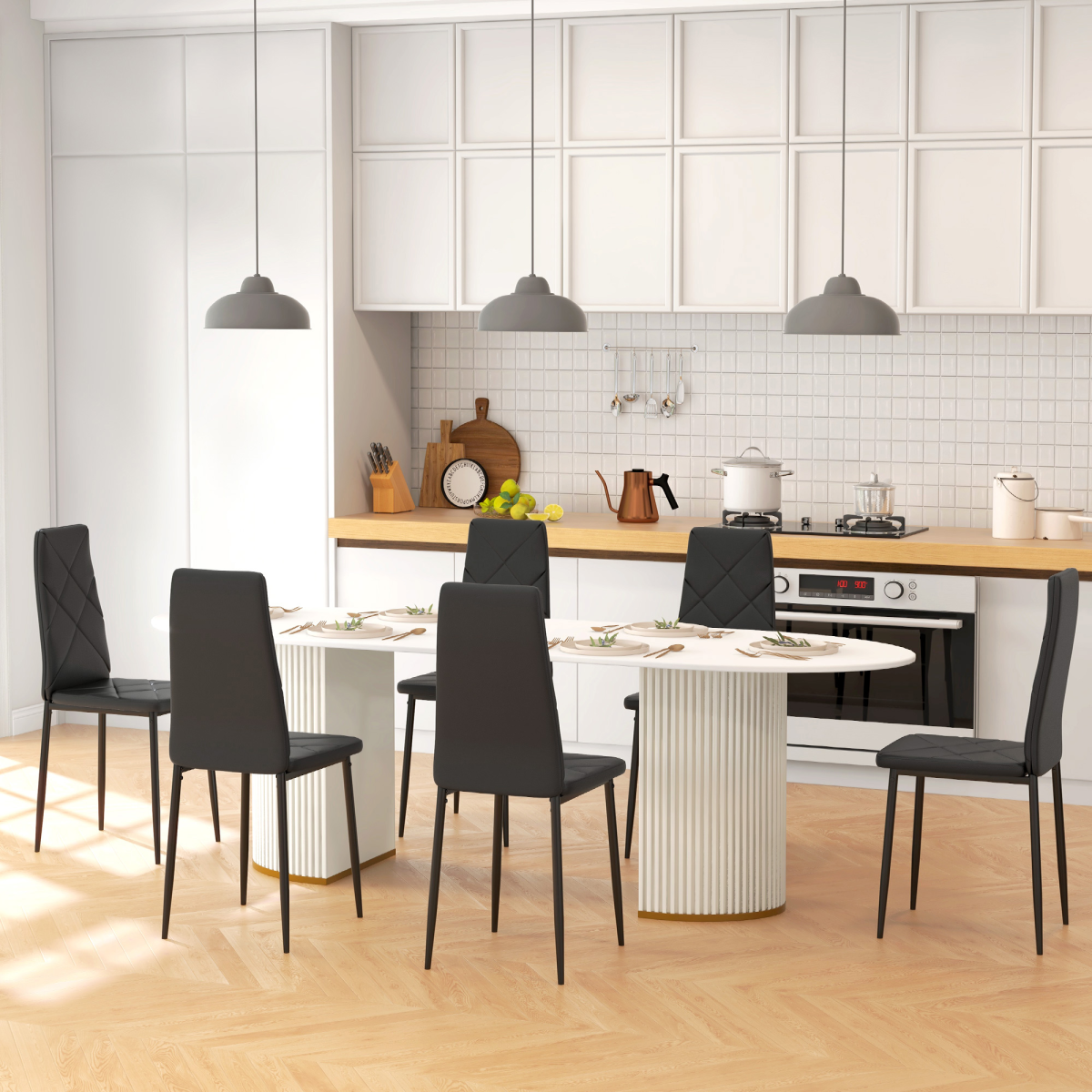 Aurora 6-Pieces Dining Chairs, Faux Leather Kitchen Chairs, Black