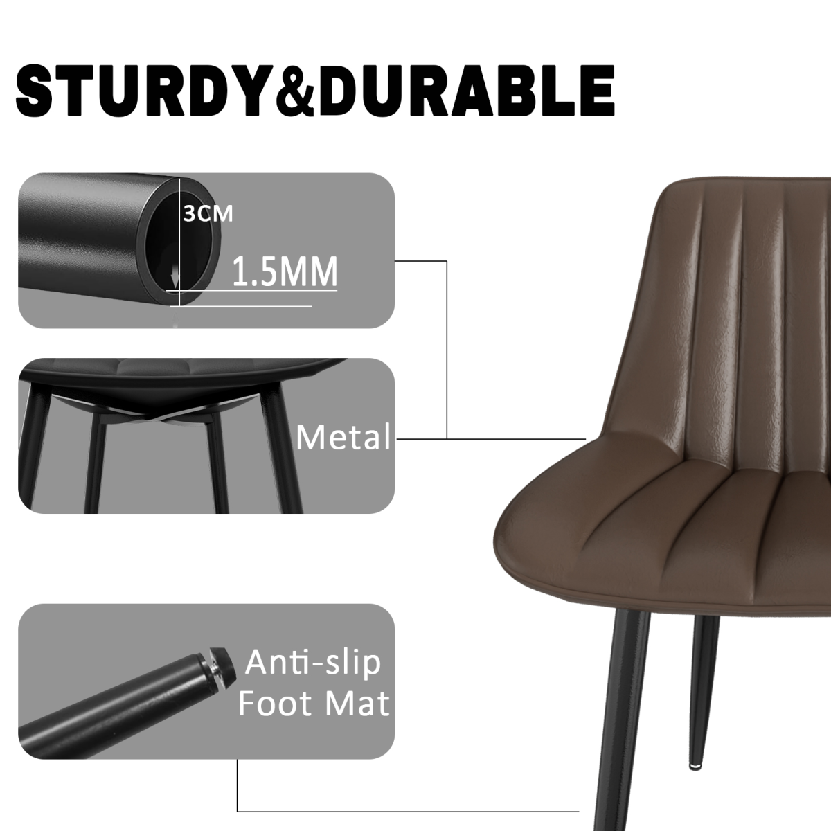 Dining Chairs, Modern Kitchen Chair, Scandinavian Faux Leather Chair with High Back for Living Room Kitchen