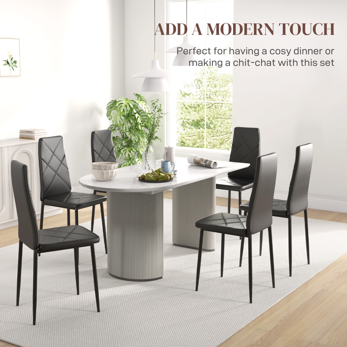 Aurora 6-Pieces Dining Chairs, Faux Leather Kitchen Chairs, Black