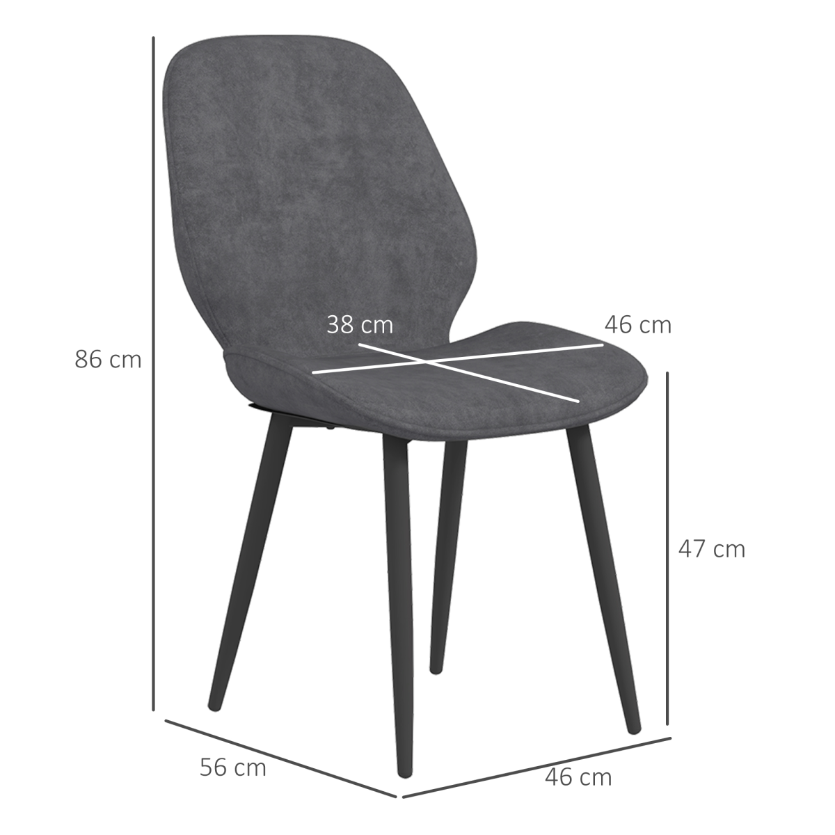 Aurora Dining Chairs Set of 2, Upholstered Kitchen Chairs with Metal Legs, Grey