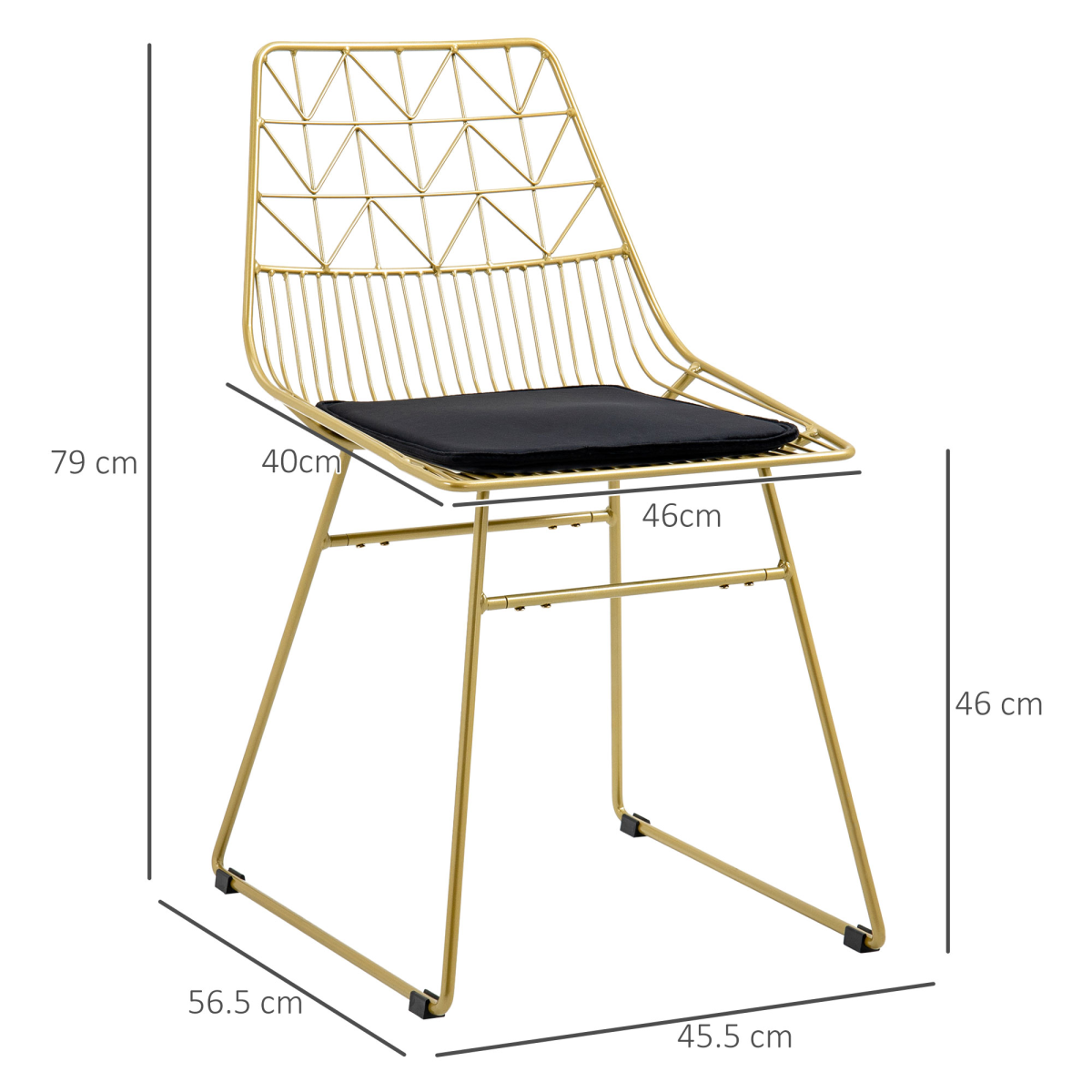 Aurora Dining Chairs Set of 2, Metal Wire Kitchen Chairs with Back, Gold Tone