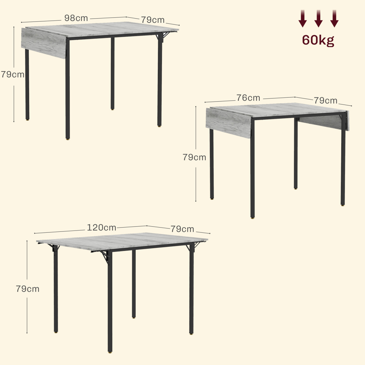 Aurora Folding Dining Table, Drop Leaf Table for 2-4 People, Grey