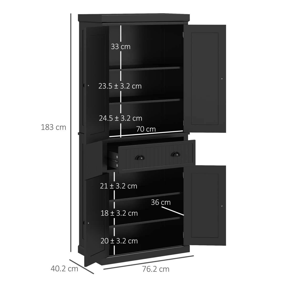 Freestanding Kitchen Storage Cabinet W/ Drawers Cupboards Shelves Home Black