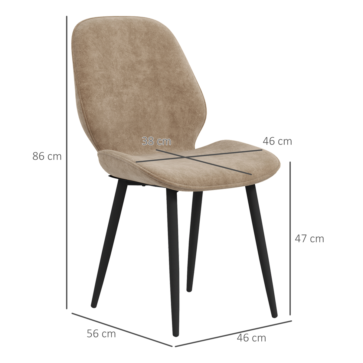 Aurora Dining Chairs Set of 2, Upholstered Kitchen Chairs with Metal Legs, Brown