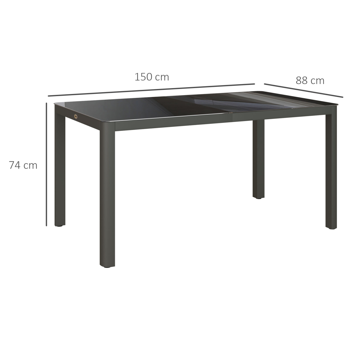 Outsunny Outdoor Dining Table for 6 with Glass Top, Aluminium Frame, Grey