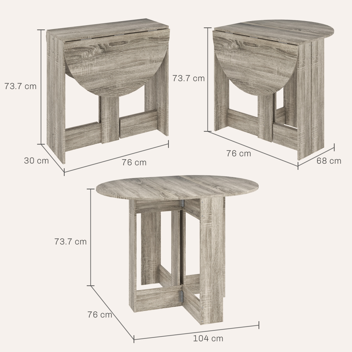 Aurora Folding Dining Table Foldable Drop Leaf Dinner Table for Kitchen Grey