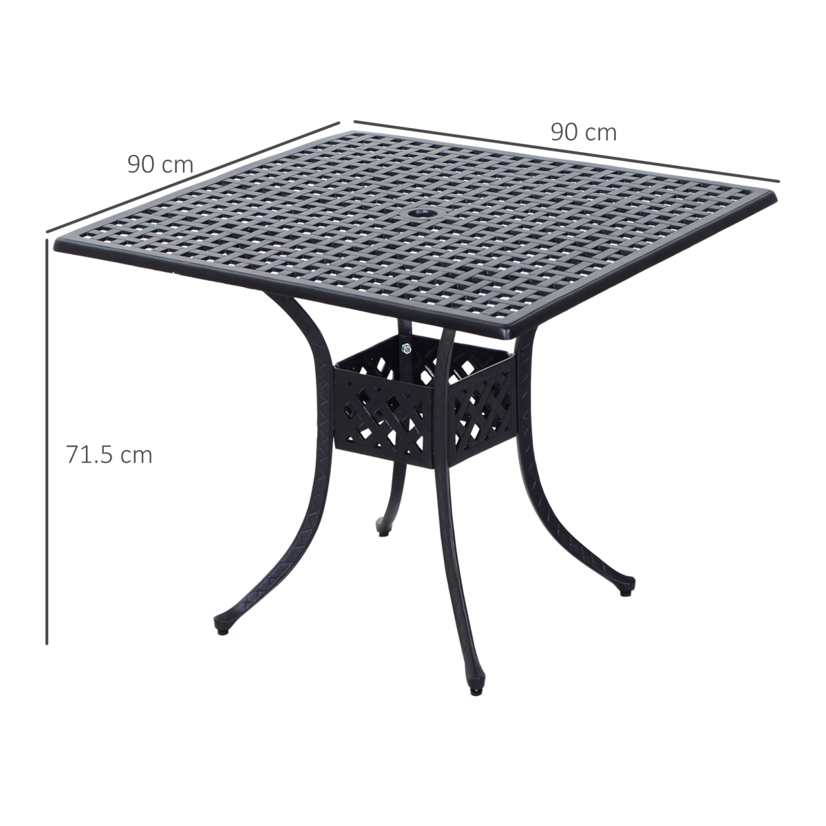 Outsunny Square Aluminium Outdoor Garden Dining Table with Umbrella Hole, Black