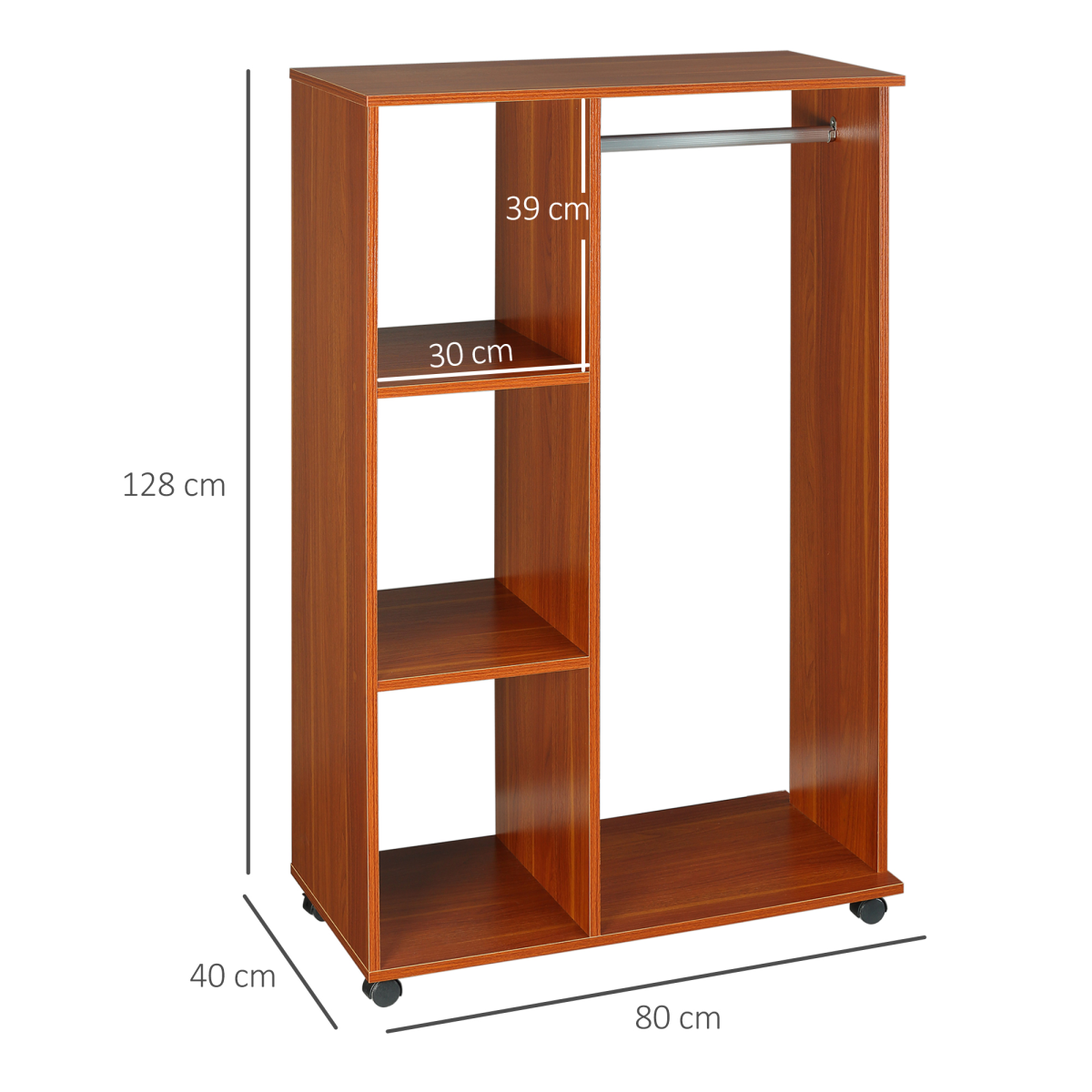 Open Wardrobe W/ Clothes Hanging Rail-Walnut