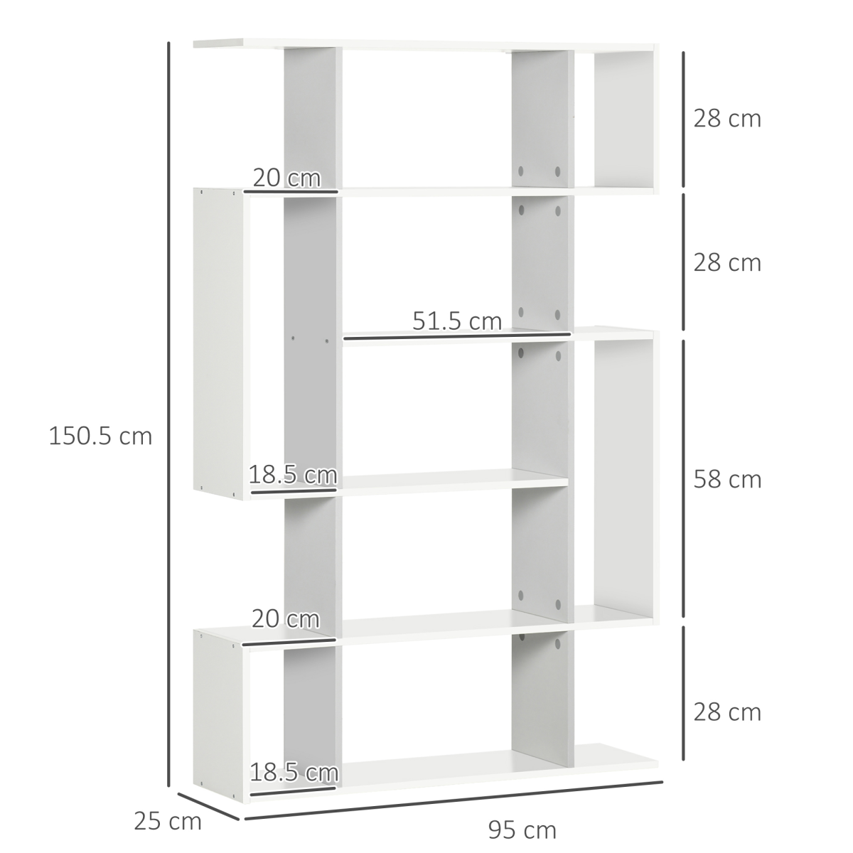5-Tier Bookshelf, Modern Bookcase with 13 Open Shelves, White