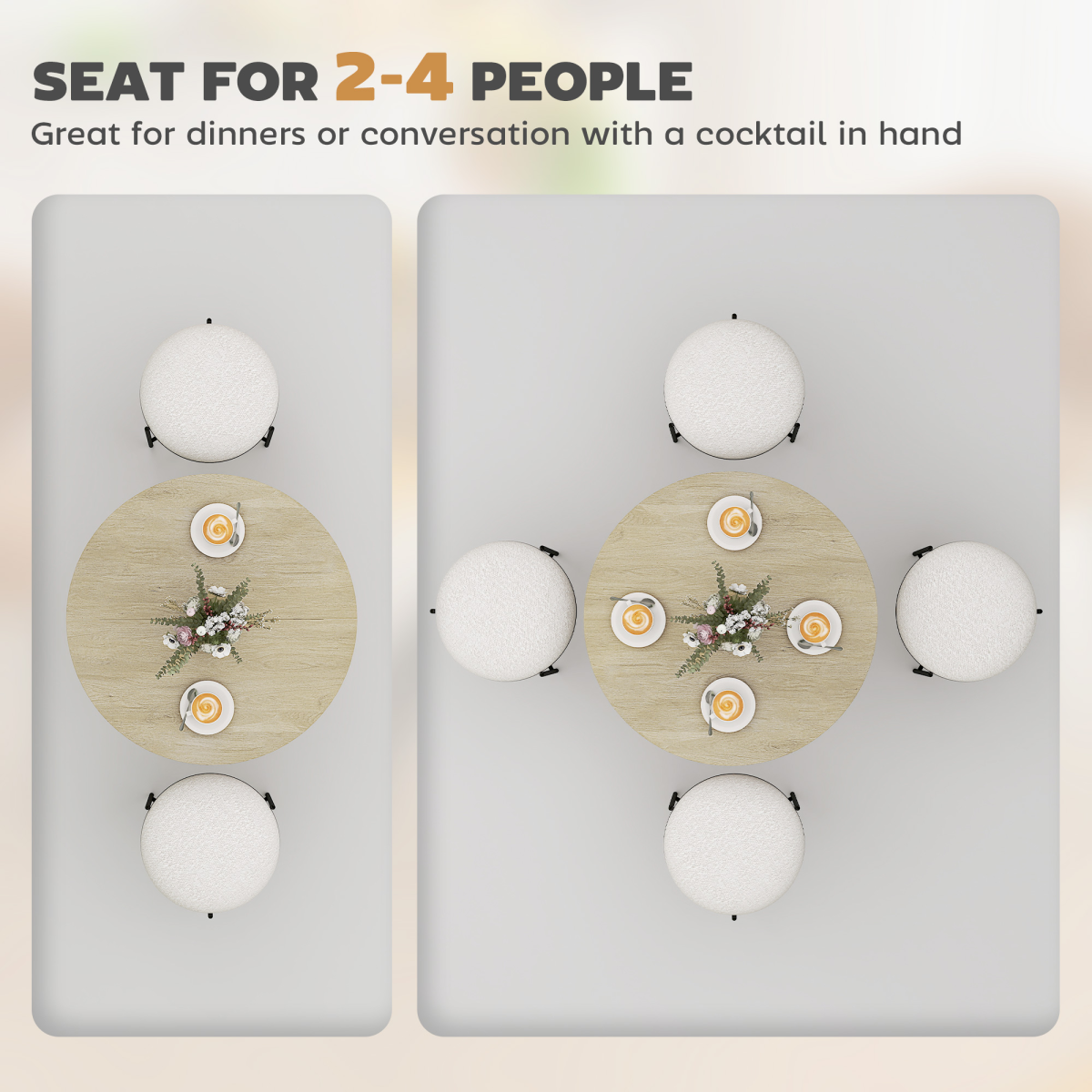 Aurora 80cm Round Dining Table, Industrial Kitchen Table with Steel Legs