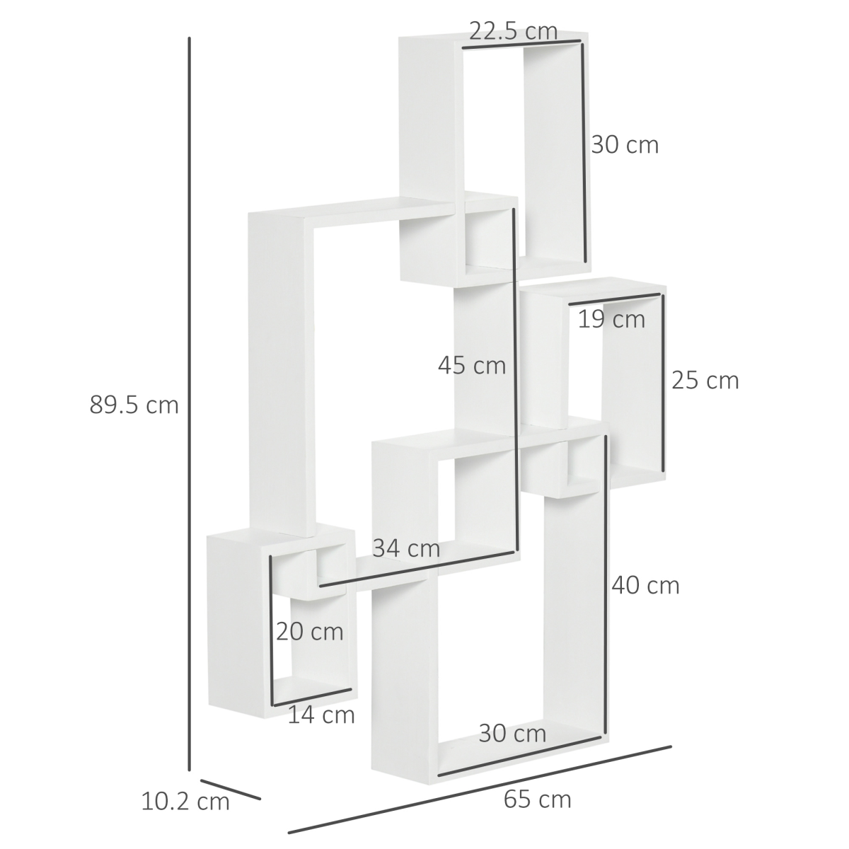 Aurora Floating Shelves, Interlocking Cube Shelves for Decoration, White