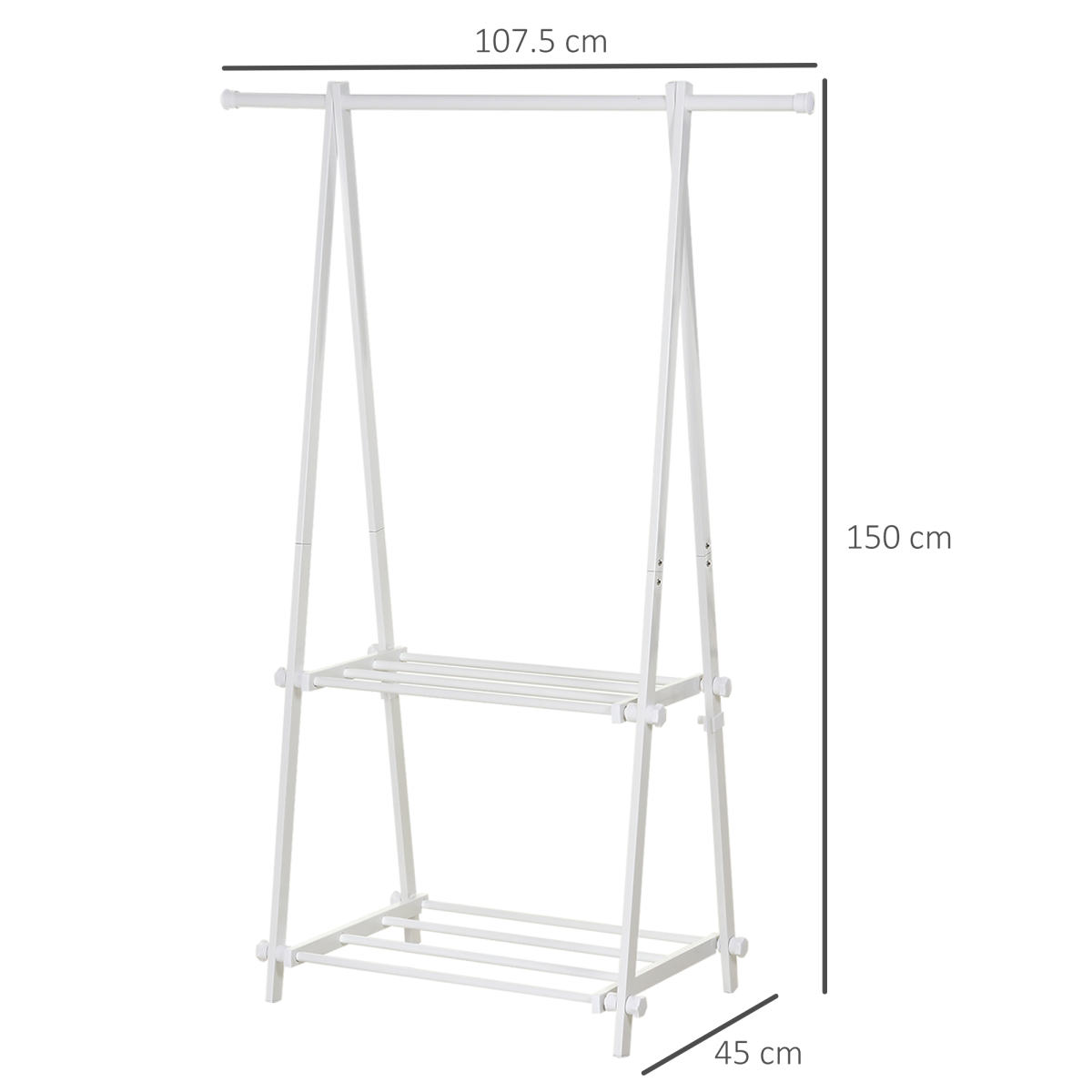 Steel Freestanding Clothes Rail w/ 2 Shelves White