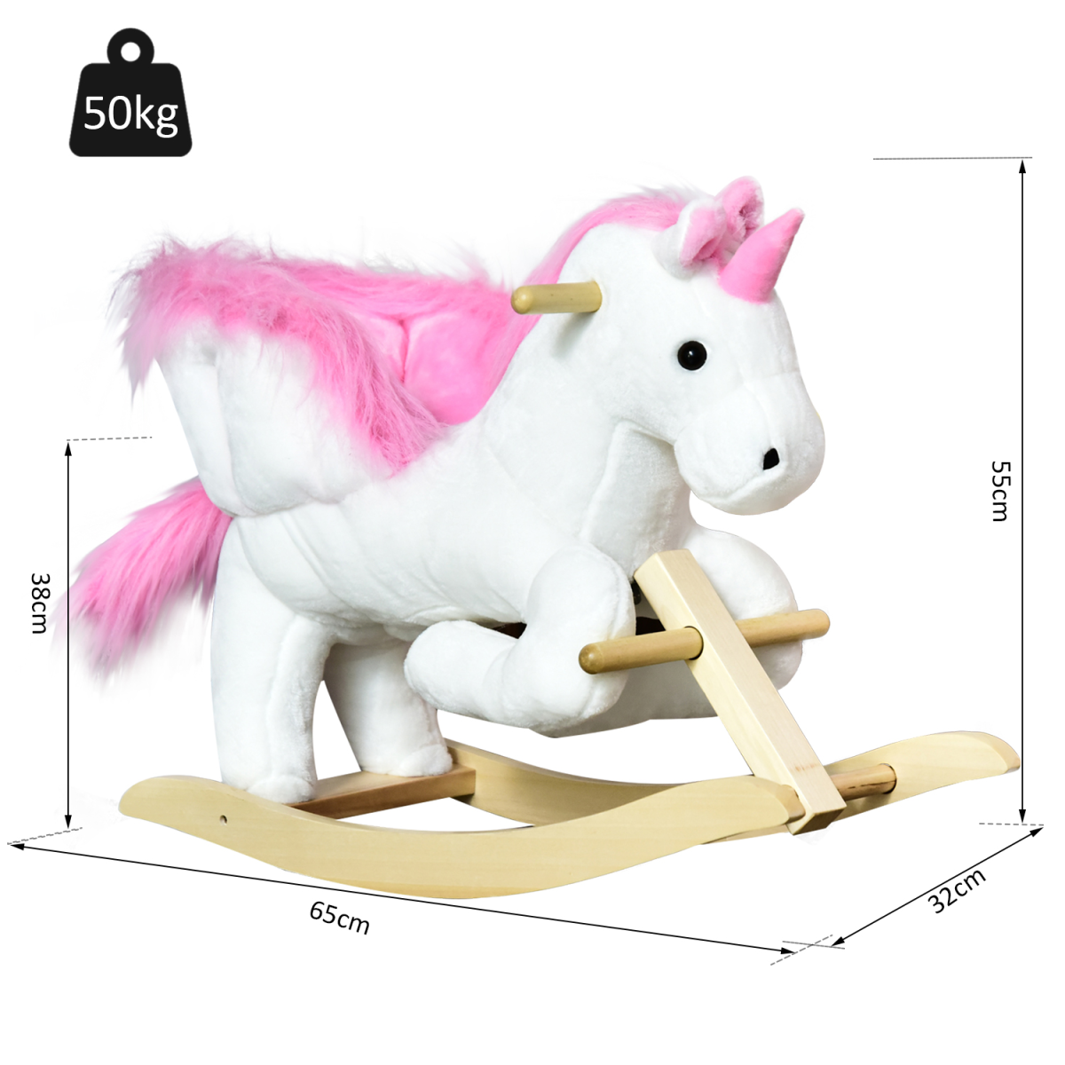 Kids Wooden Ride On Unicorn Rocking Horse Plush Toy Soft Seat Pink HOMCOM