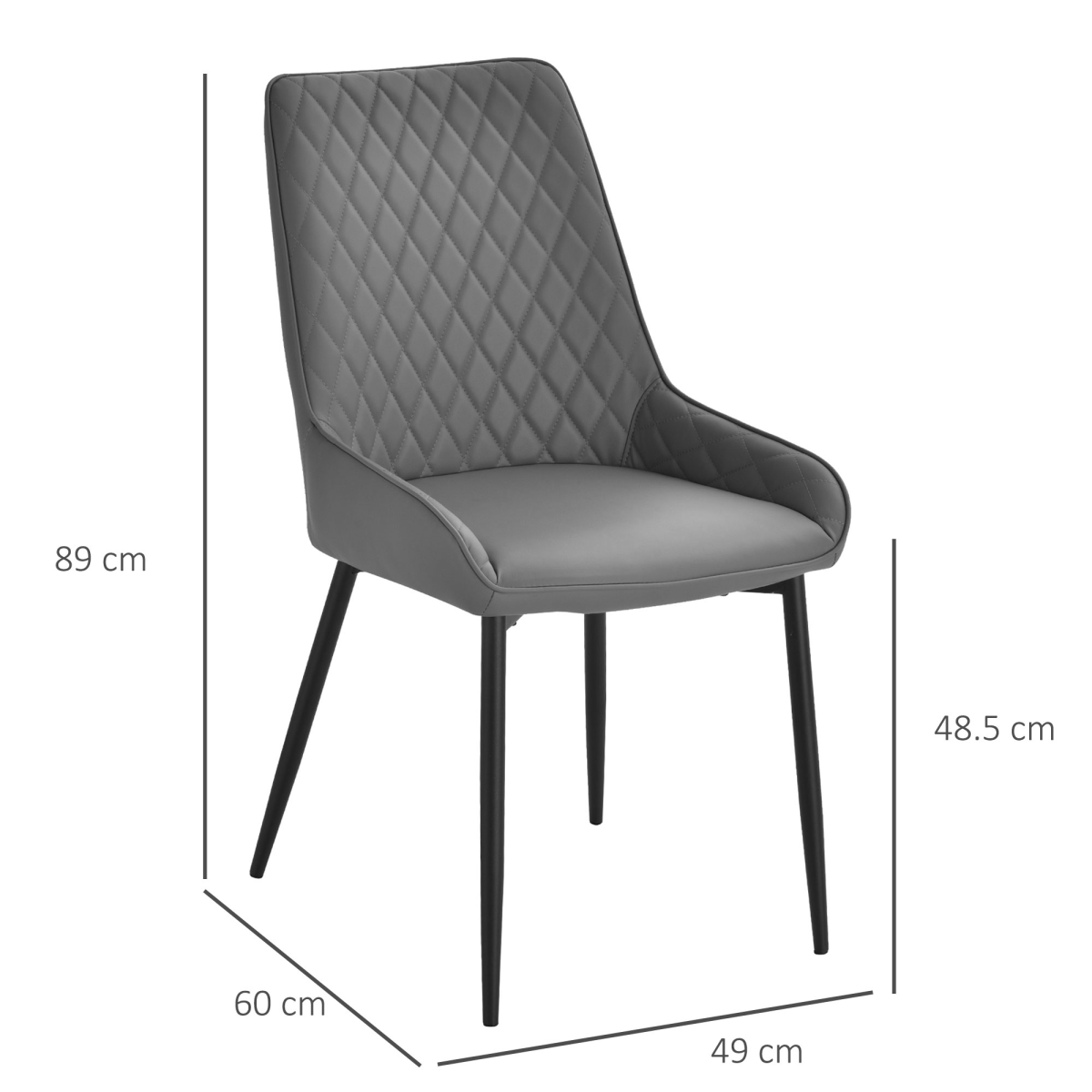 Aurora Set Of 2 Quilted PU Leather Dining Chairs w/ Metal Frame 4 Legs Grey