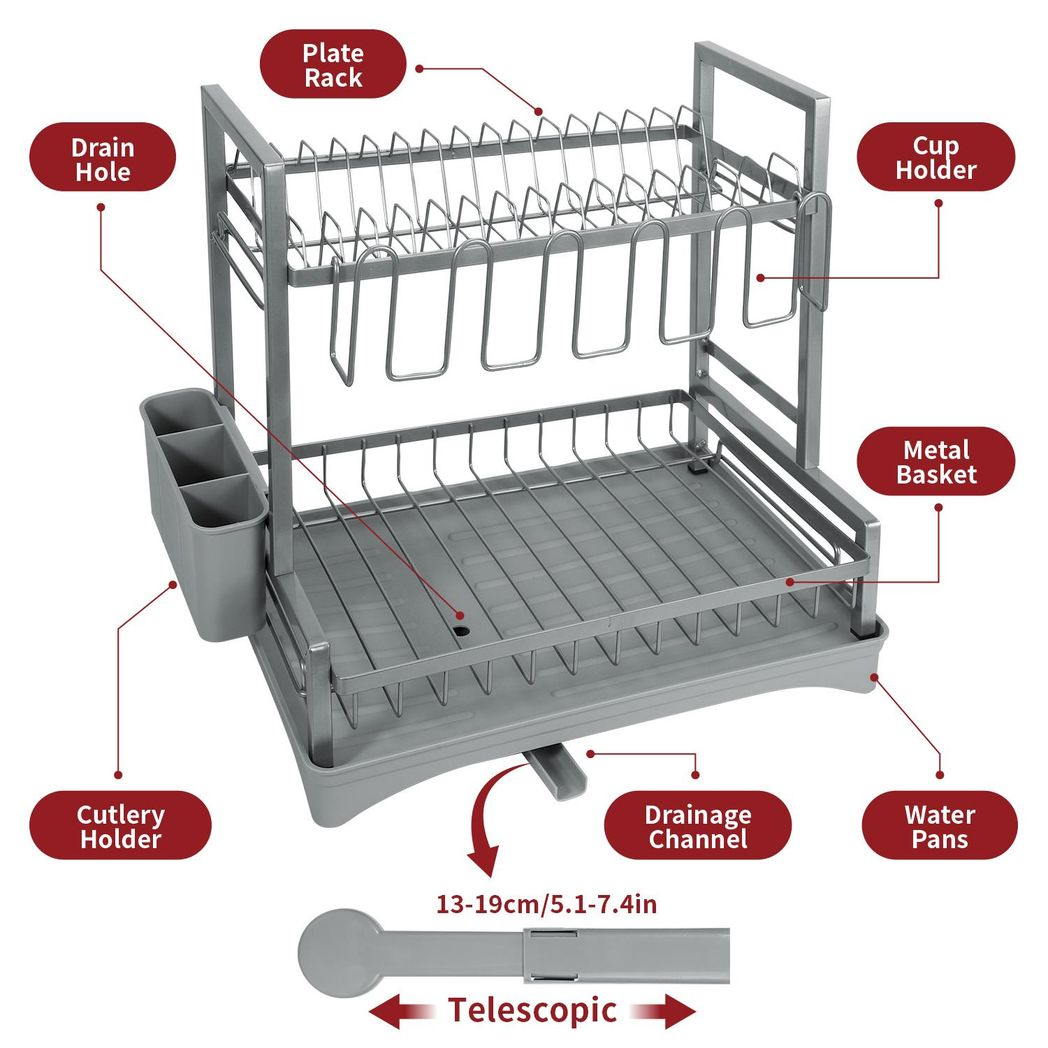 VINSANI 2 TIER DISH DRAINER GREY 1010430