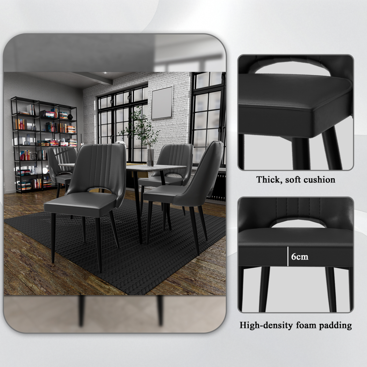 Dining Chairs with Cut-Out Backrest, Modern Kitchen Chair, Scandinavian Faux Leather Chair with High Back for Living Room Kitchen