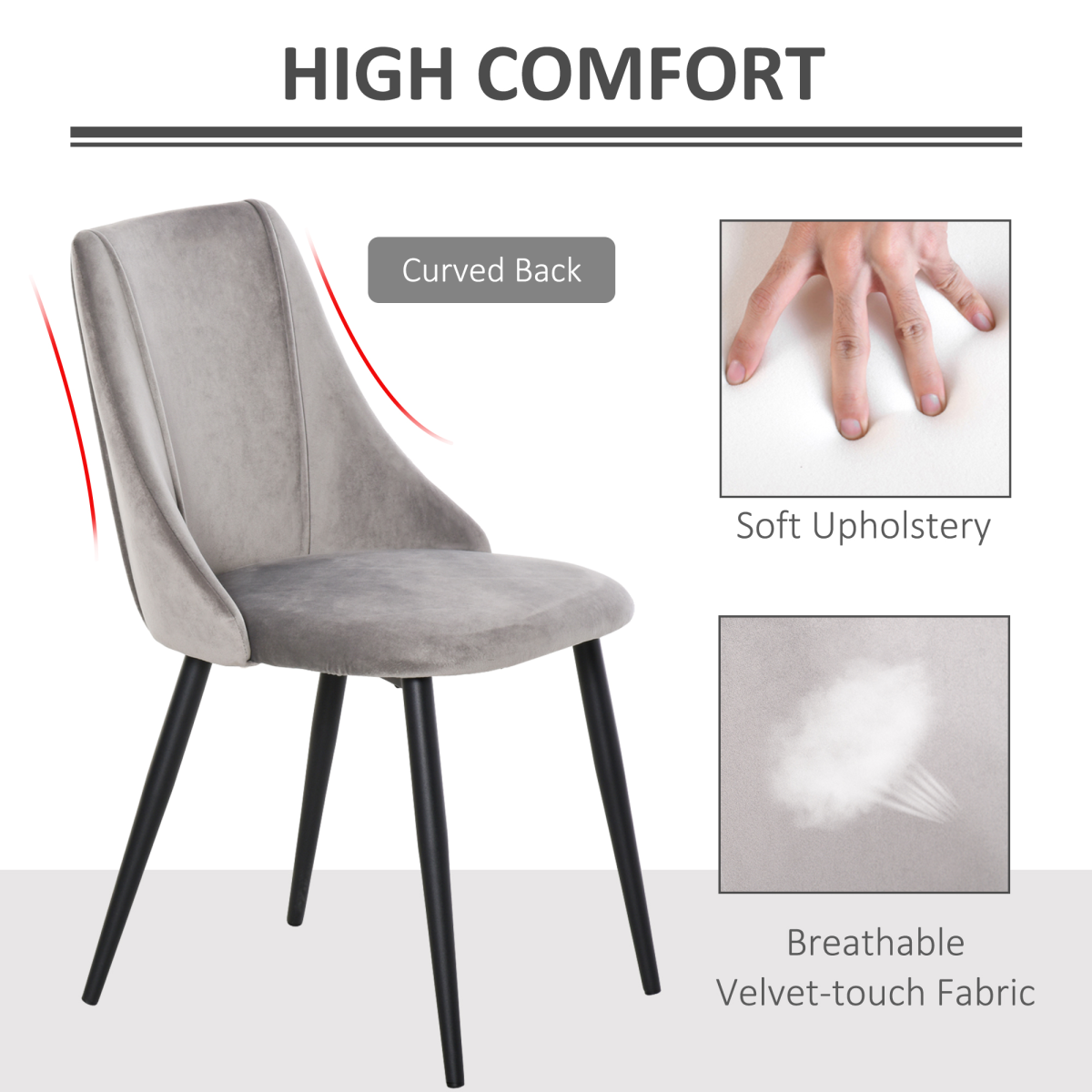 High Back Dining Chairs Velvet-Touch Accent Chairs with Metal Legs