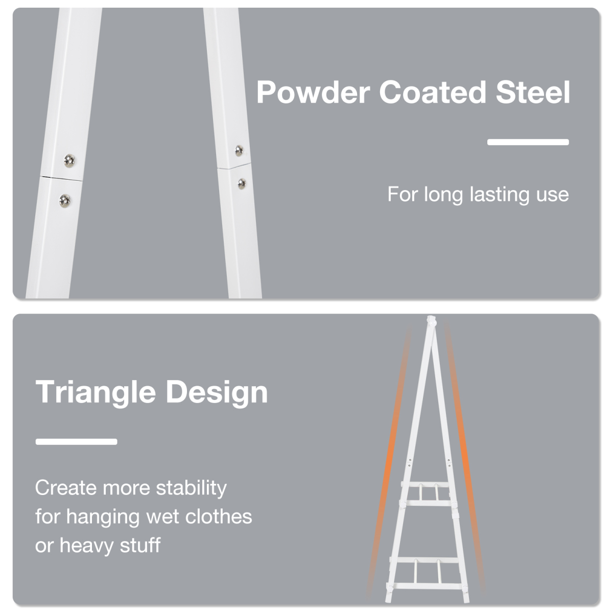 Steel Freestanding Clothes Rail w/ 2 Shelves White