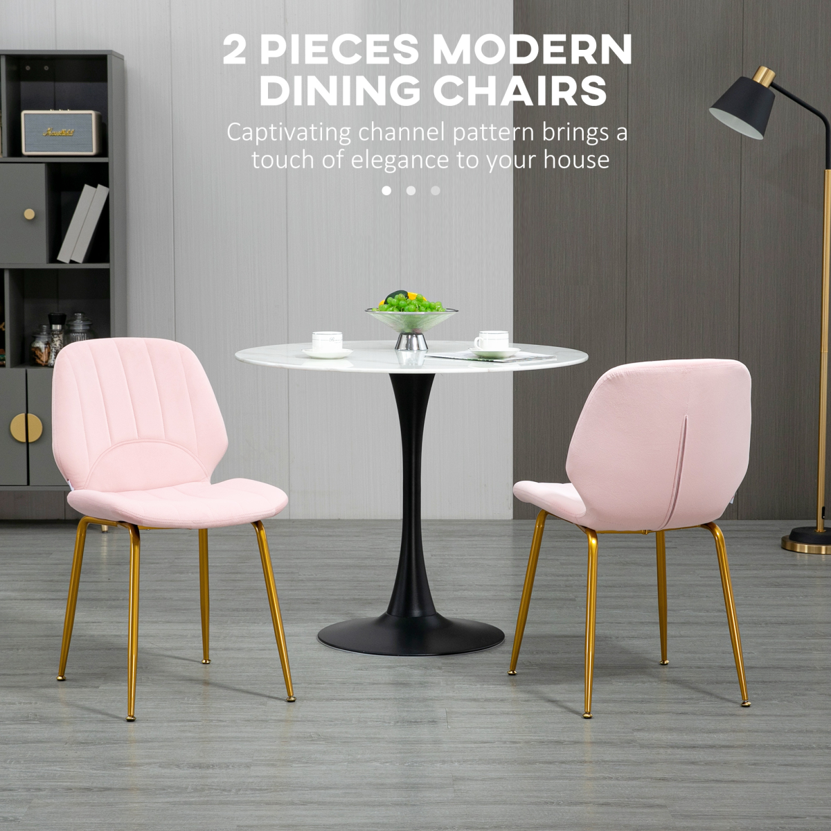 Aurora Modern Dining Chairs Set of 2 with Padded Seat and Steel Legs, Pink