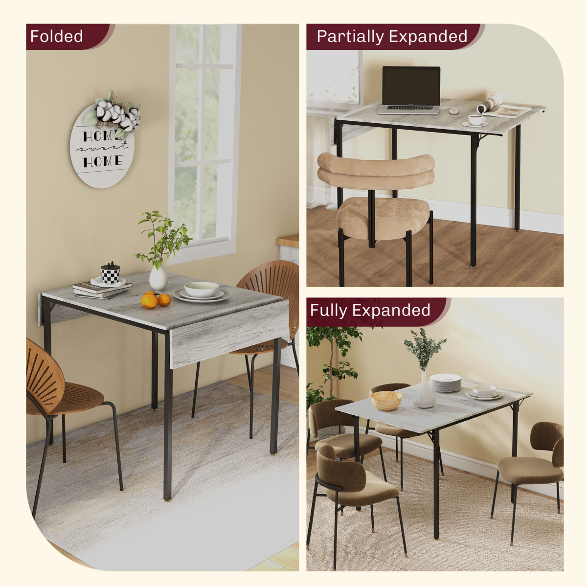 Aurora Folding Dining Table, Drop Leaf Table for 2-4 People, Grey