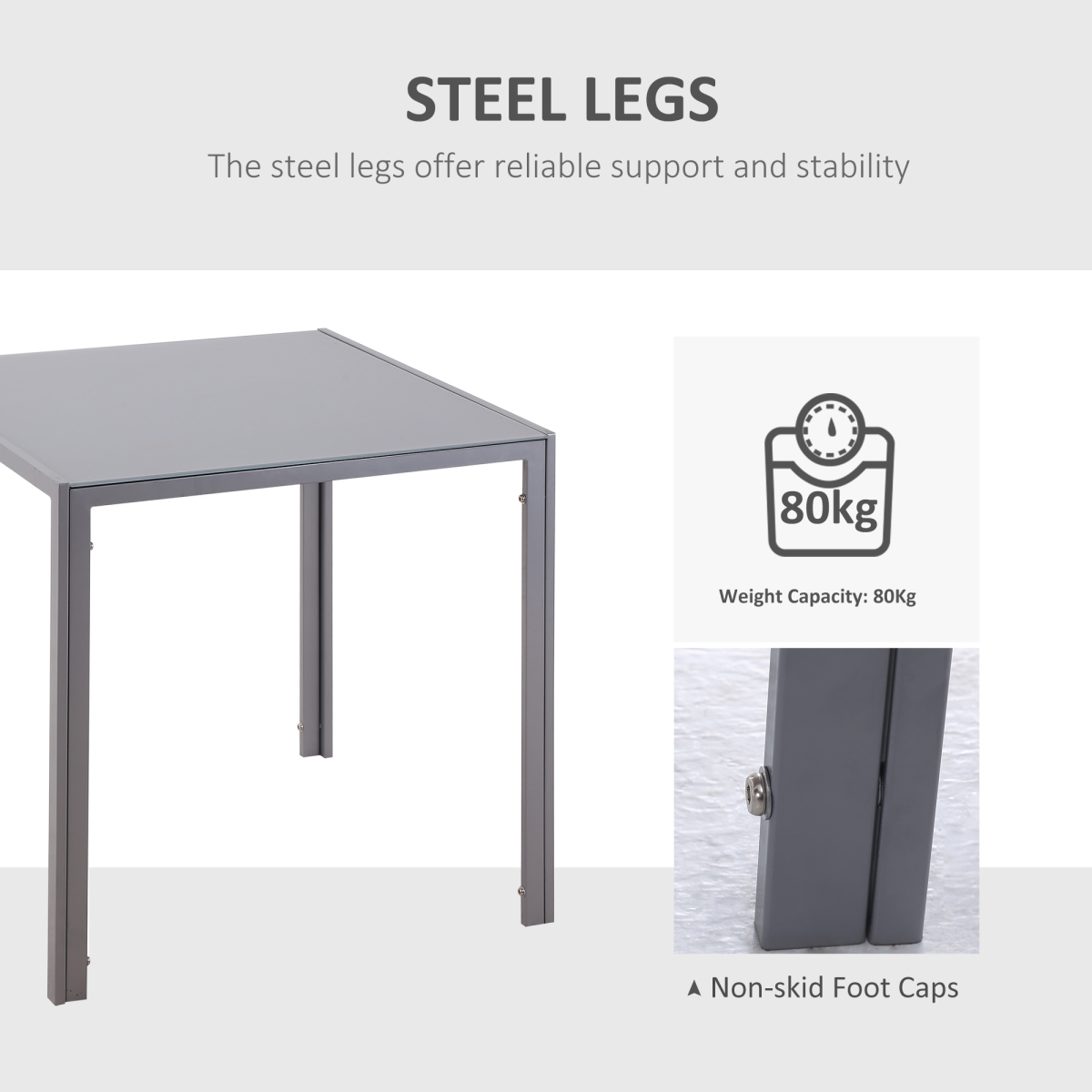 Modern Square Dining Table with Tempered Glass Top & Metal Legs