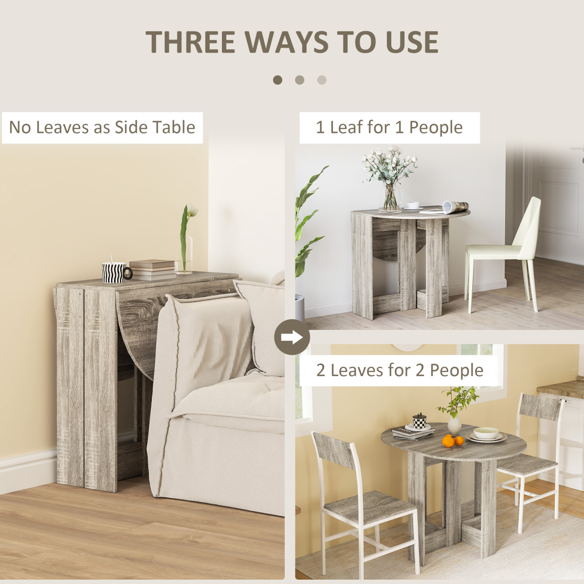 Aurora Folding Dining Table Foldable Drop Leaf Dinner Table for Kitchen Grey