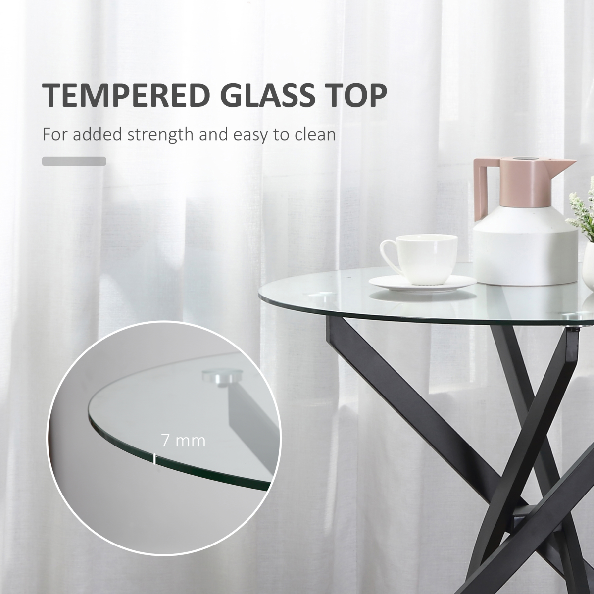 Aurora Clear Glass Side Table Round Metal Dining Table Dining Black