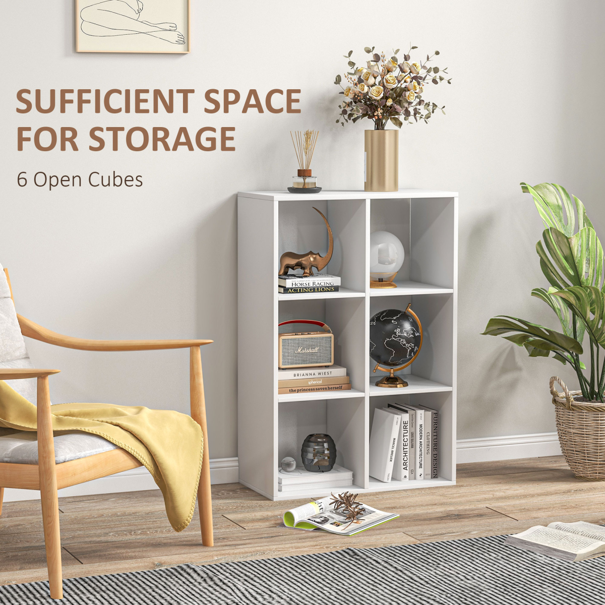 Storage Cabinet Bookcase 6 Cube Organiser Shelves White