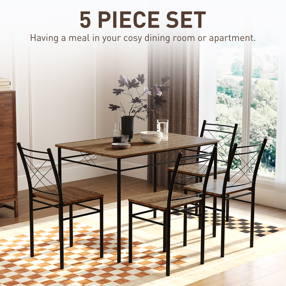 Aurora 5 Piece Dining Table and Chairs Set, Space Saving, Oak