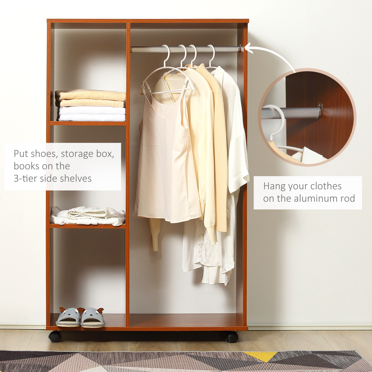 Open Wardrobe W/ Clothes Hanging Rail-Walnut