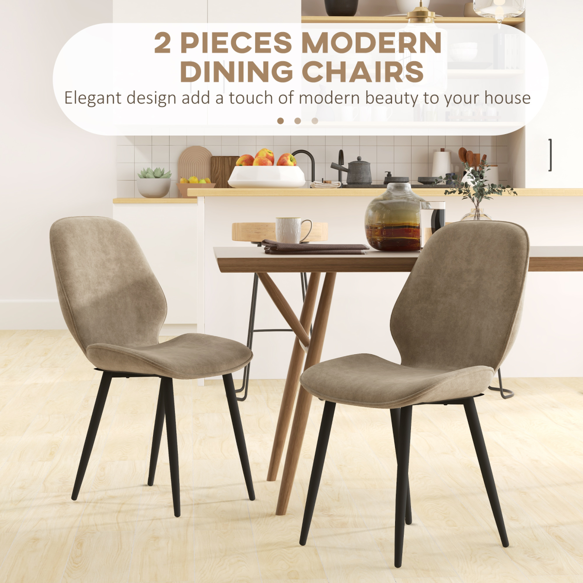 Aurora Dining Chairs Set of 2, Upholstered Kitchen Chairs with Metal Legs, Brown