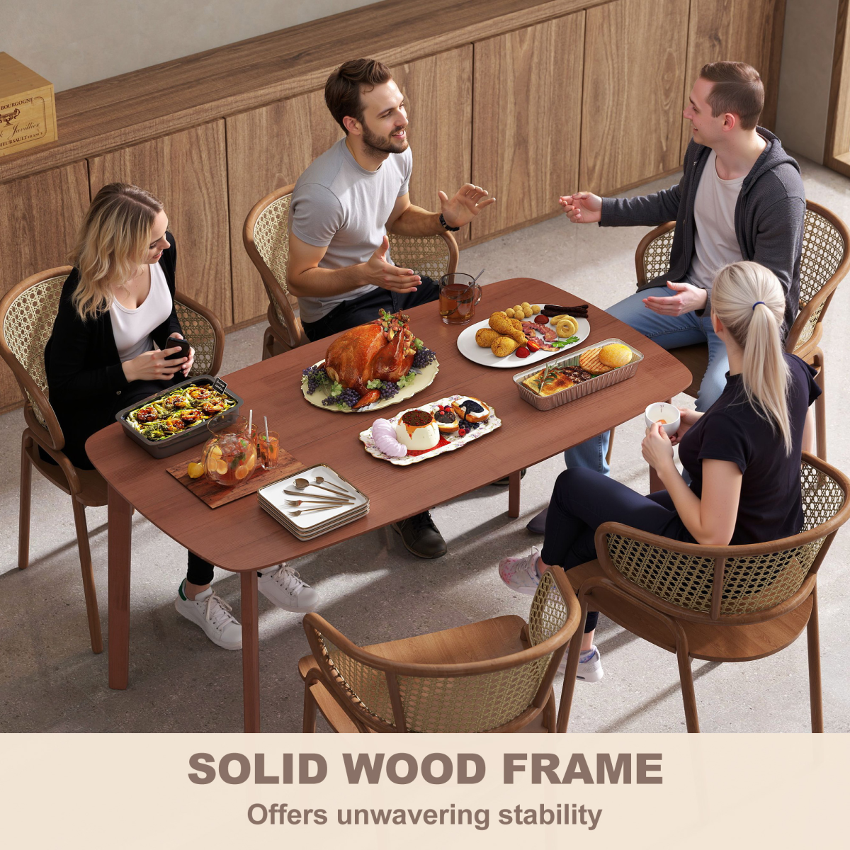 Aurora 150 cm Rectangular Dining Table with Solid Wood Frame, Light Brown